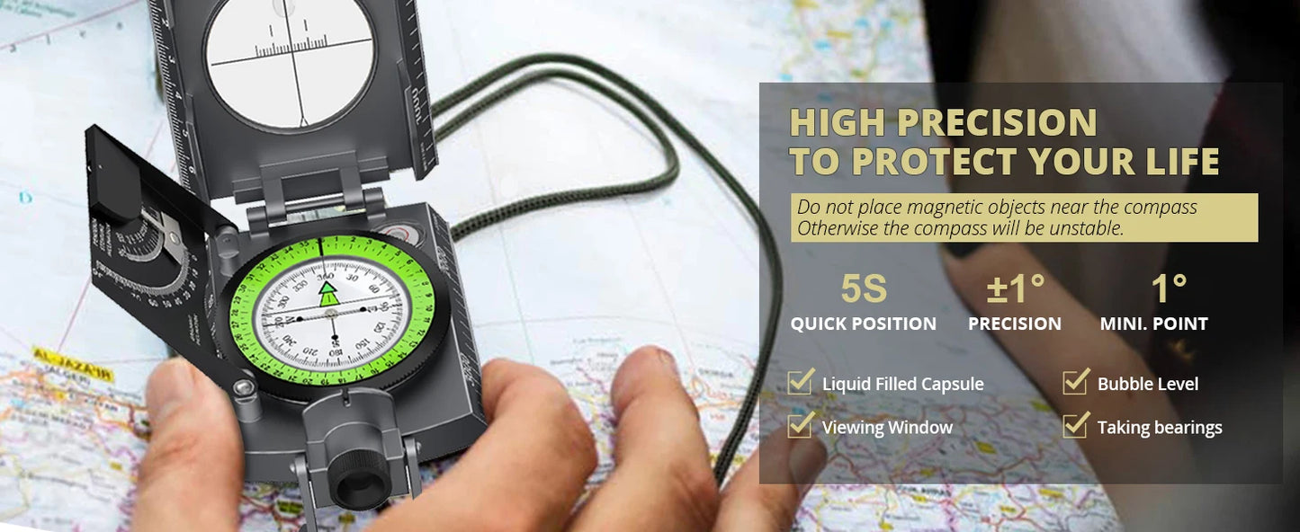 Waterproof Metal Compass with Clinometer