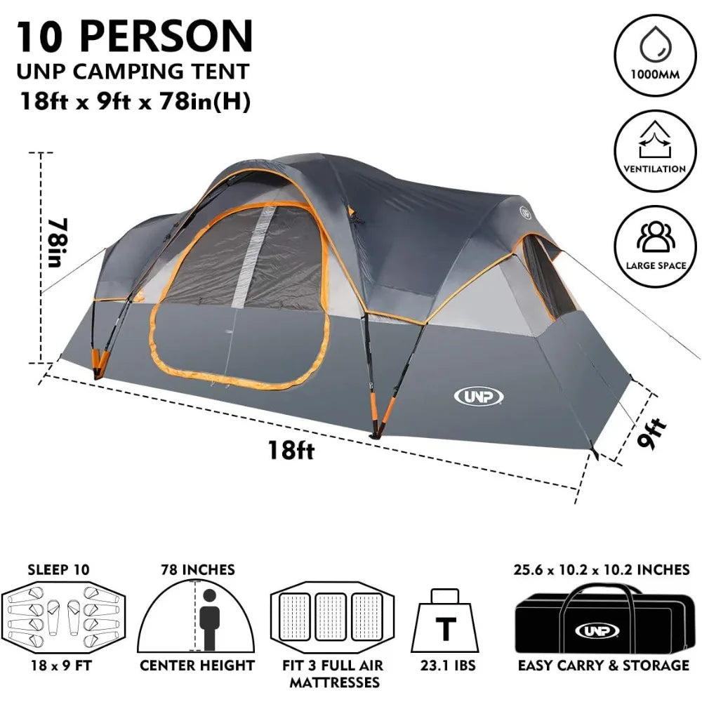 Camping Tent 10-Person-Family Tents,Gray