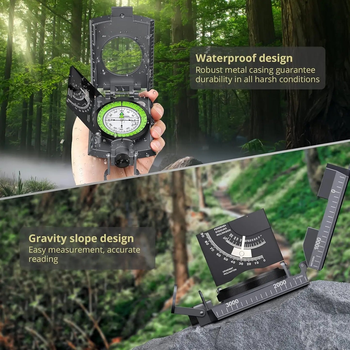 Waterproof Metal Compass with Clinometer