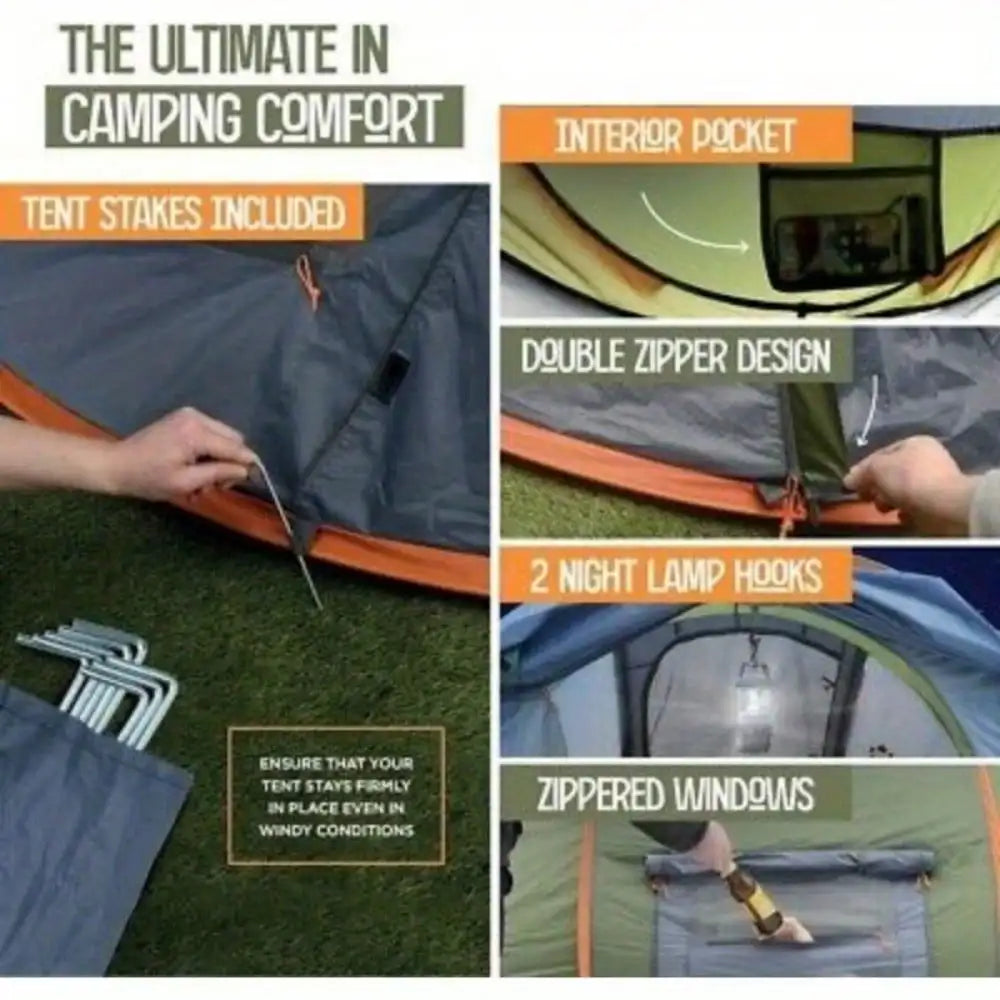 Pop Up Camping Tent 2 Doors Waterproof