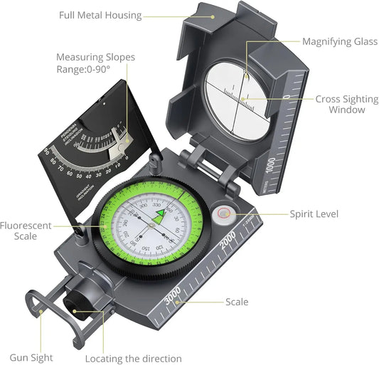 Waterproof Metal Compass with Clinometer