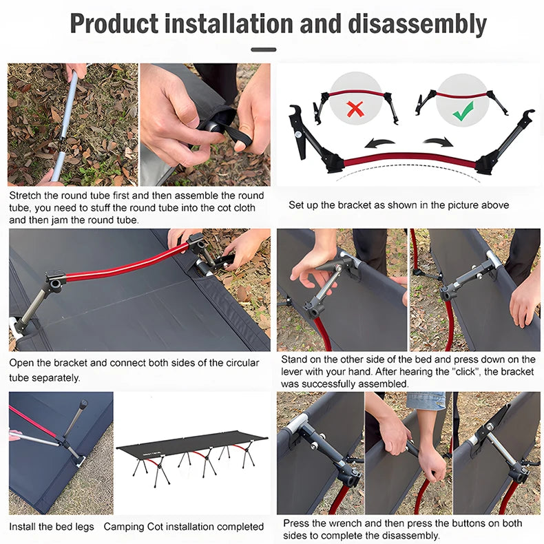 Portable Folding Camping Cot with Leg Extenders
