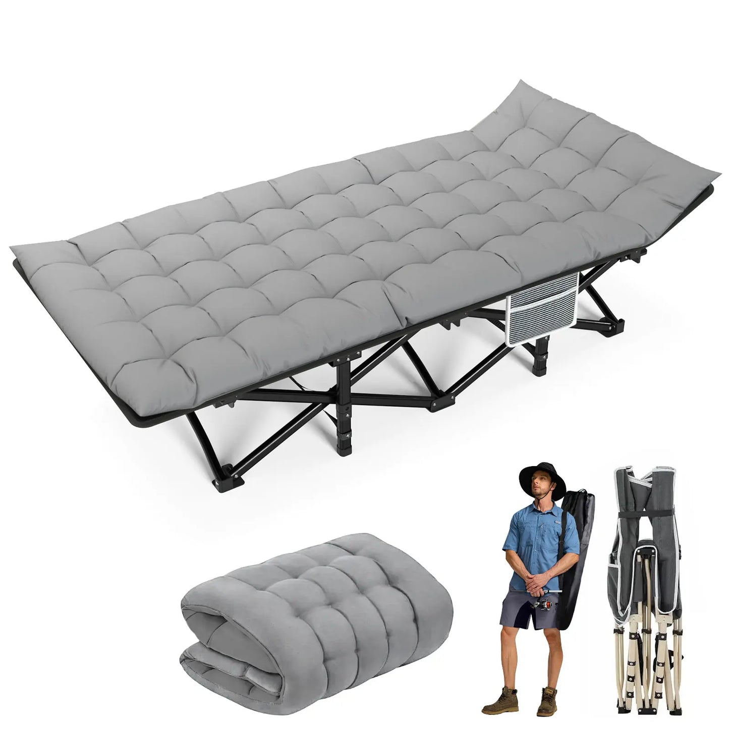 Folding Camping Cot Heavy Duty 200KG Bearing