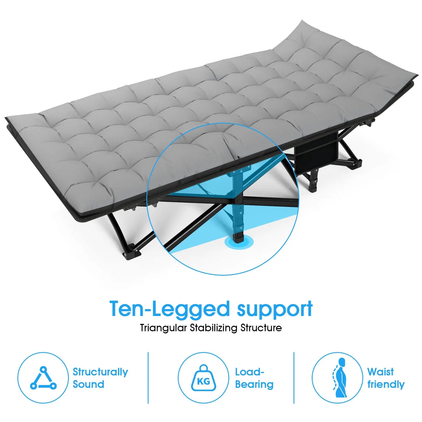 Folding Camping Cot Heavy Duty 200KG Bearing