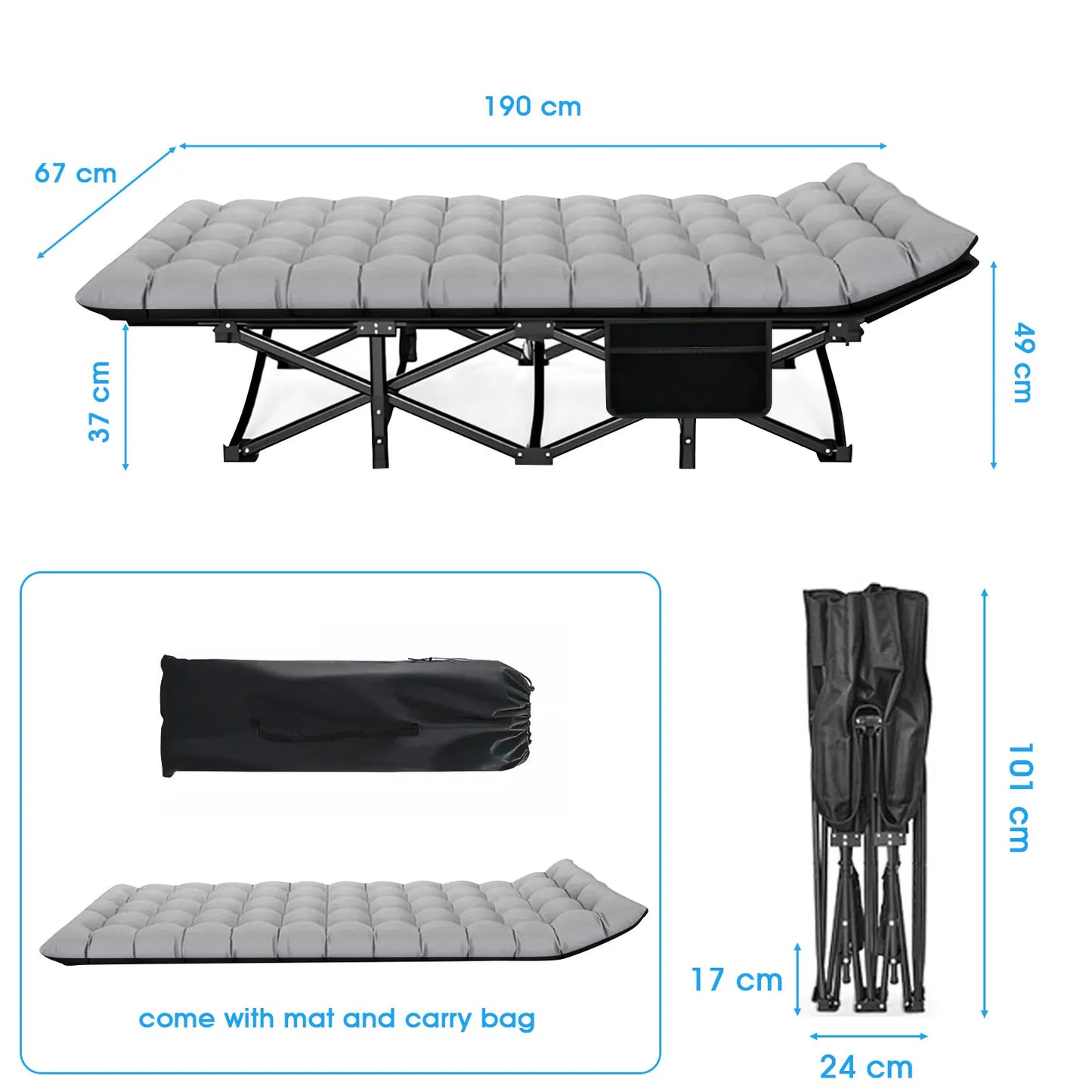 Folding Camping Cot Heavy Duty 200KG Bearing