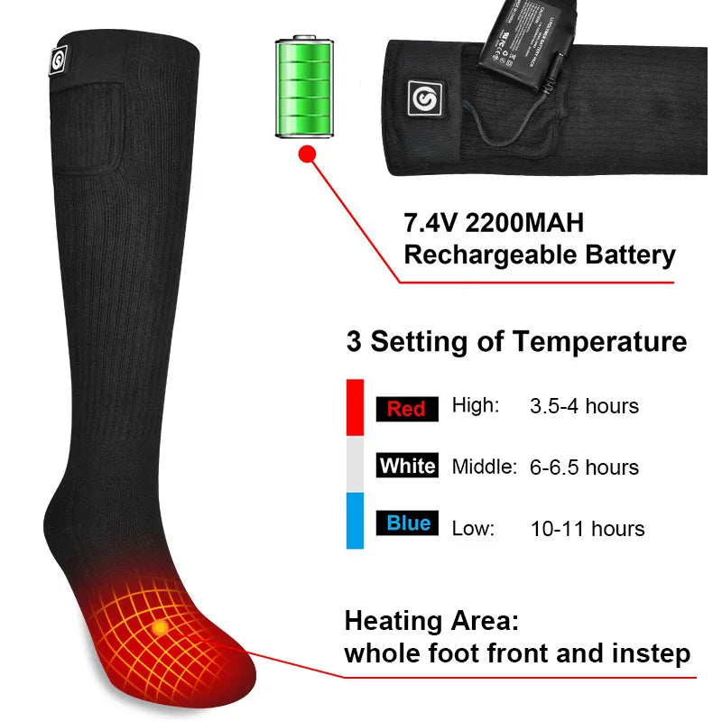 Rechargeable Heated Winter Ski Socks 2200mah
